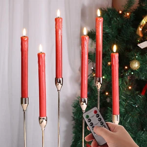 Red Dripping Wax Flameless Taper Candles with Remote, Flickering Realistic LED C - Picture 1 of 12