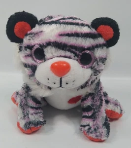MVP Plüschtier weißer Tiger rosa schwarz gestreift Glitzeraugen 6 Zoll sitzend Stofftier - Bild 1 von 9