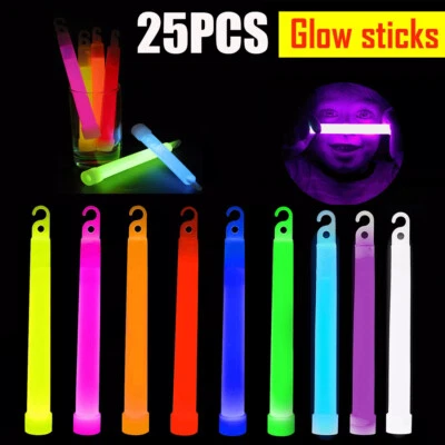 25x Premium Glow Sticks Party Pack Neon Multi-colour 6 Inch Lights Safety Light