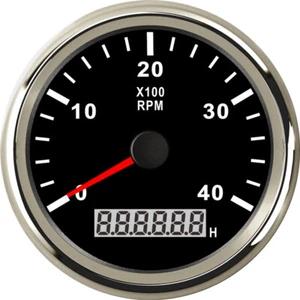 85mm Black Tachometer with Hour Meter 4000RPM For Gas Diesel Auto Marine 12V/24V - Picture 1 of 7
