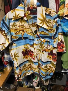 Vintage Men's Large Vancort Tiki Hawaiian Aloha Themed Button Front Shirt - Picture 1 of 4