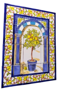 Handbemalte Fliesen Fliesenbild Zitronenbaum Mosaikfliesen 45x60 Art deco Tiles - Bild 1 von 3
