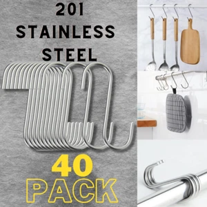 40 Pack S Hooks - Stainless Steel Heavy Duty S Hooks for Hanging pots Pans Pl - Picture 1 of 11