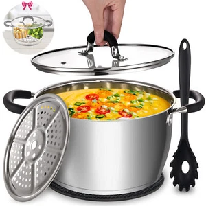 6 Quart Stock Pot Stainless Steel Tri-Ply Nonstick Boiling Sauce Pot Glass Lid - Picture 1 of 5