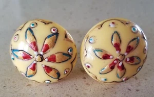 2 florale handbemalte Harz Schubladengriffe / Schrankknöpfe - Bild 1 von 3