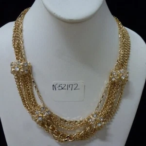 Bijou multi gold chain 6 row with rhinestones necklace NWT - Picture 1 of 8