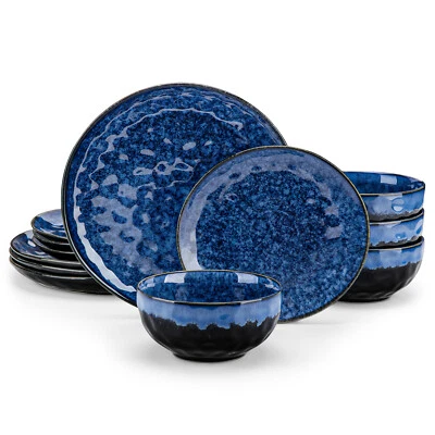 vancasso 12-Piece Red/Green/Blue Stoneware Dinnerware Set Bowl & Plate Set for 4 - Image 1 of 4