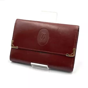 Cartier Wallet Trifold Long Purse Must Leather Red Authentic - Picture 1 of 13