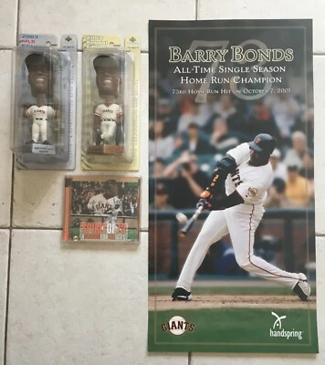 Barry Bonds SF Giants 2 Bobbleheads Spirit of 73 KNBR CD y 75 póster de jonrón Foto 1 de 4
