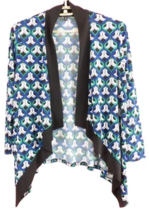 KASPER Women Polyester Open Front Jacket Long Sleeve Asymmetic Geometric Multi M - Picture 1 of 13
