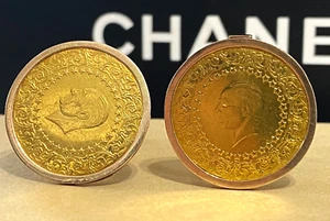 Estate Vintage 1959 Turkish Kemal Ataturk PURE 22K GOLD Coin Cufflinks RARE!! - Picture 1 of 12