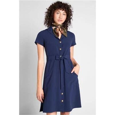ModCloth Womens S Navy Blue Led To Achieve Belted Sailor Retro Shirt Dress NWT - Image 1 of 4