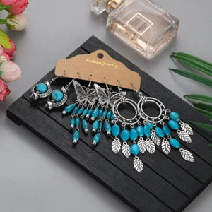 3 Pairs/Set Vintage Silver Color Butterfly Turquoises Earrings For Women Jewelry - Picture 1 of 5