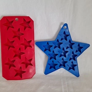 Lot 2 Silicone ICE CUBE TRAY STARS Red & Blue Candy Mold Wax Chocolate - Picture 1 of 15