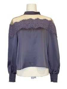 Top NBD Revolve Dusty Plum raso orlo sfilacciato pizzo sovrapposizione georgette fiocco TG S NUOVO - Foto 1 di 13