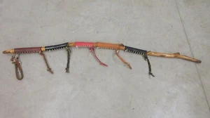 Native American Indian Brass Inlay Walking Stick Cane Carved Wood Leather Wrap  - Picture 1 of 9