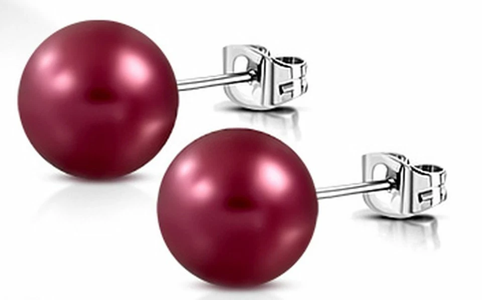  Brincos de contas de pérola bordô falso acrílico 8 mm com aço inoxidável  - Imagem 1 de 1