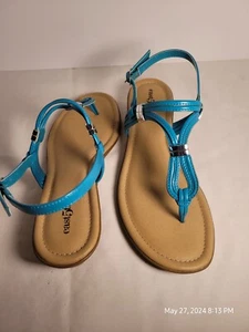 Sandalias East 5th Turquesa "EF Dove" Tirantes Cuña Baja Nuevas en Caja Talla 9M - Imagen 1 de 7