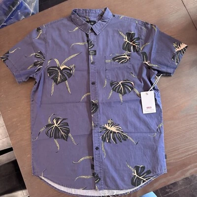 NWT Y2K Globe Midnight Blue Floral Short Sleeve Button Down, Men’s Medium - Image 1 of 4