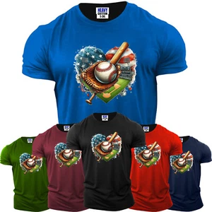Herren T-Shirt American Heart Flagge USA Baseball Sport Team Neu Geschenk Tee S-3XL - Bild 1 von 12