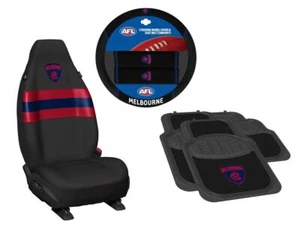 SET OF 3 MELBOURNE DEMONS AFL CAR SEAT COVERS STEERING WHEEL COVER + FLOOR MATS - Bild 1 von 4