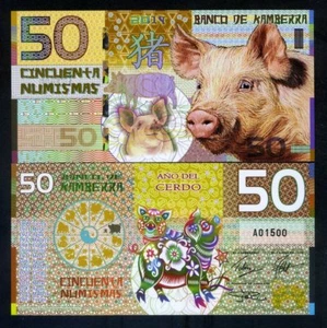 Kamberra, POLIMERO, 50 Numismi, 2019, Zodiaco Cinese Anno Lunare del Maiale - Foto 1 di 1