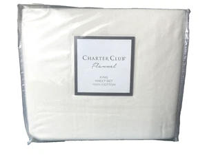 Charter Club Luxe 100% Cotton Flannel 4 Piece Sheet Set Solid Ivory King $180 - Picture 1 of 6