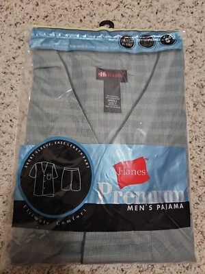NUEVO Conjunto de pijama vintage Hanes Premium para hombre talla pequeña manga corta abotonada 2001 Foto 1 de 4