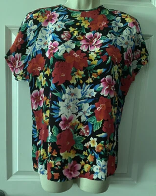 Vintage Women Liz Claiborne Petite Silk Floral  Casual Blouse Cap Sleeve Size 6 - Image 1 of 4