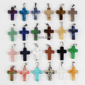 20pcs Mixed Natural Gemstone Quartz Crystal Cross Pendants Chakra Healing Stone - Picture 1 of 5