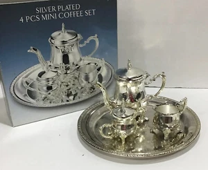 Vintage Retro Godinger Silver Plated 4 Pcs Mini Coffee Set On Serving Tray - Picture 1 of 9