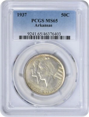Arkansas Commemorative Silver Half Dollar 1937 MS65 PCGS - Image 1 of 2