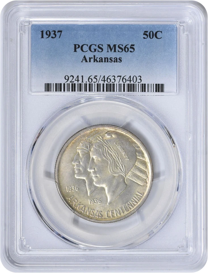 Arkansas Commemorative Silver Half Dollar 1937 MS65 PCGS - Image 1 of 2