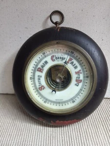 Vintage Holz Messing Glas Barometer Germany 5" rund Wandbehang Steampunk - Bild 1 von 3