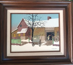 H. Hargrove Oil Painting Wheelwright Winter Scene Framed Certified 8" X 10" - Picture 1 of 8