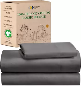 Twin Sheets Set, Deep Pocket 100% Organic Cotton Sheets, Percale Sheets, GOTS Ce - Picture 1 of 7