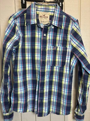 HOLLISTER MENS 2010 ERA PLAID SMALL FLANNEL LIGHT BLUE PINK MULTICOLOR - Image 1 of 3