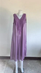 Woman Vintage Pajamas Nylon Long Sleepwear Nightgown Soft lace Dress Slip Sexy - Picture 1 of 26
