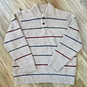 Suéter LL Bean Para Hombres XL Marrón Avena Rayas Lana de Cordero Lana Henley Pescador - Imagen 1 de 11