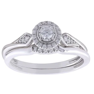 Ladies Bridal Set 0.20ct Round Natural Diamond 10k White Gold - Picture 1 of 1
