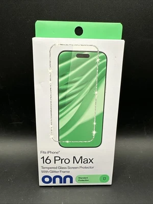 Onn For iPhone 16 Pro Max Tempered Glass Screen Protector Glitter Frame - Image 1 of 3