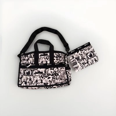 Bolsa deportiva de viaje LeSportsac blanca/negra para fiesta de animales fin de semana Foto 1 de 4