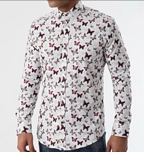 Camisa Giorginni Para Hombres Abotonada MEDIANA Mariposa Púrpura Manga Larga Unisex Nueva Sin Etiquetas - Imagen 1 de 10
