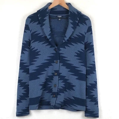 CHAPS Southwest Shawl Collar Cardigan Sweater Women's Sz L Blue Button Knit - Image 1 of 4