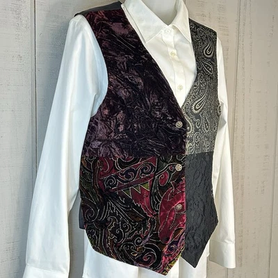 Chaleco de terciopelo vintage Clio para mujer con retazos M dorado cachemir chaleco a medida boho Foto 1 de 4