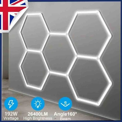 5 x Hexagon LED Lighting Car Detail Garage Workshop Retail Light Decor Honeycomb