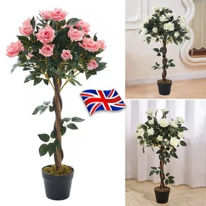 Large Artificial Rose Flower Tree in Pot Indoor Outdoor Fake Plant Home Decor - Picture 1 of 14
