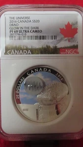 2016 CANADA $20 THE UNIVERSE DRAO 1oz 9999 Silver GLOW IN THE DARK NGC PF69 - Picture 1 of 4