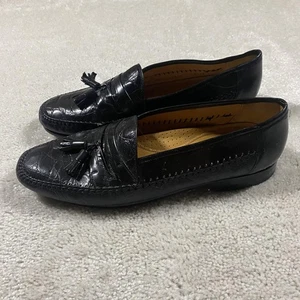 Mezlan Shoes Mens 12 Black Genuine Crocodile Loafers Tassel Dress Spain Preppy - Picture 1 of 8