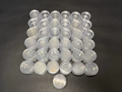 Reclaimed 1.5 in Round Clear Plastic Sample Containers Lot of 74 Clean No Labels - Image 1 of 4